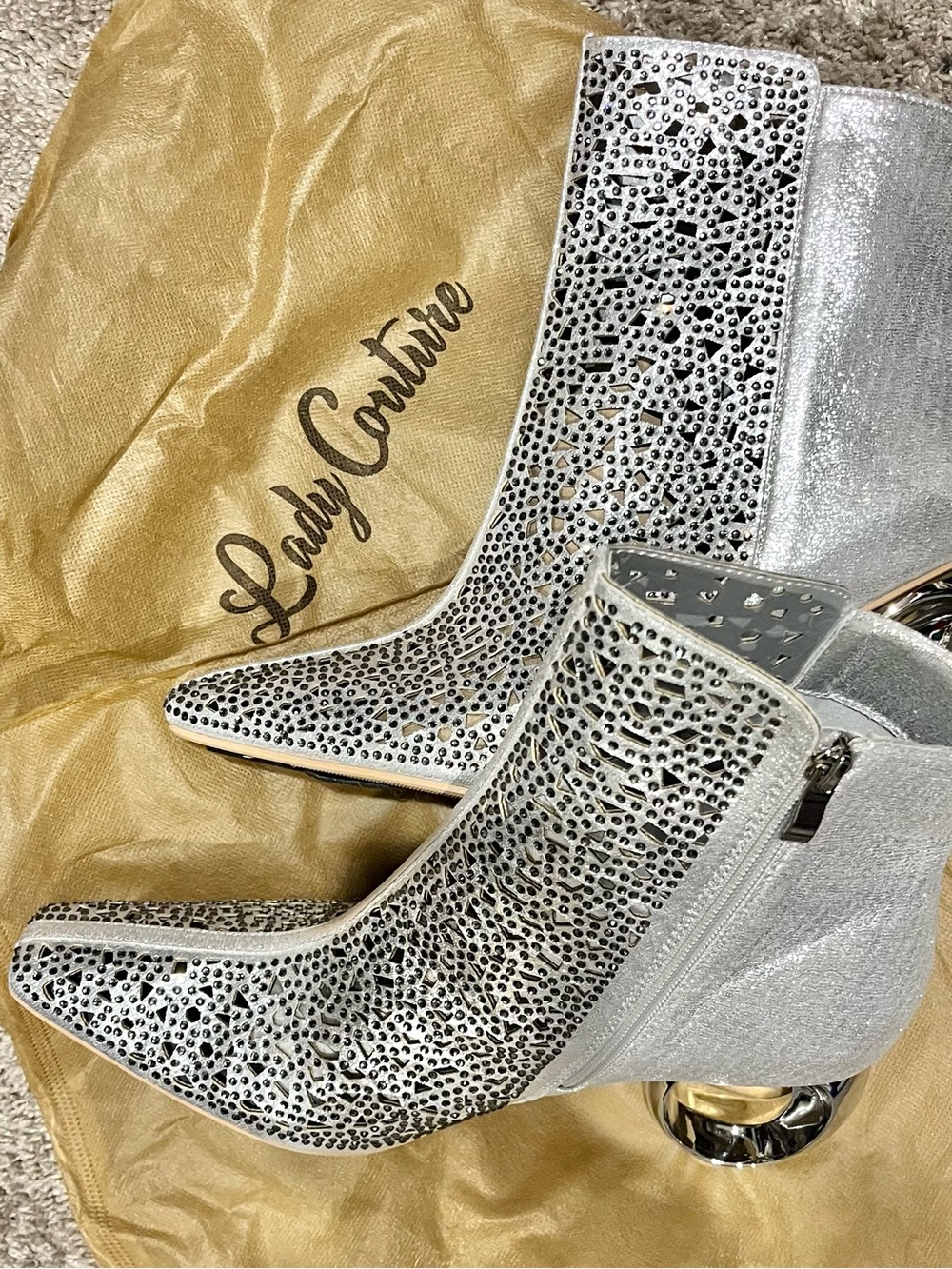 Silver Embellished Women's Ankle Boots NWOB
